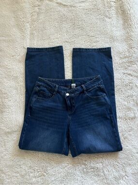 Halara Wide Leg Mid Rise Dark Wash Denim Jeans